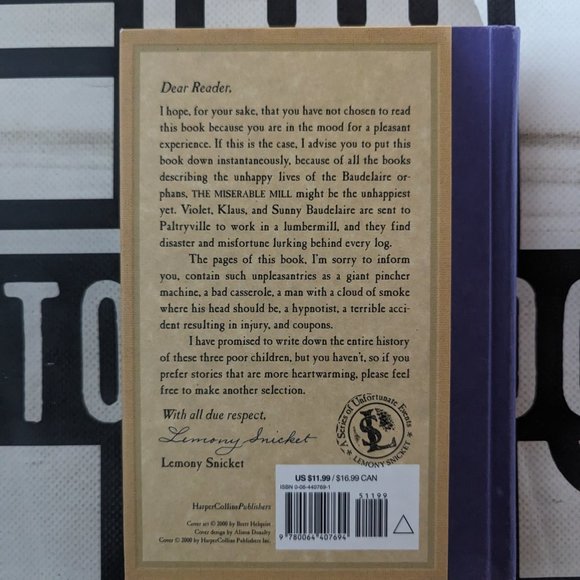 The Miserable Mill (A Series of Unfortunate Events, Book 4) 2000 Hardcover by Le - Picture 3 of 5